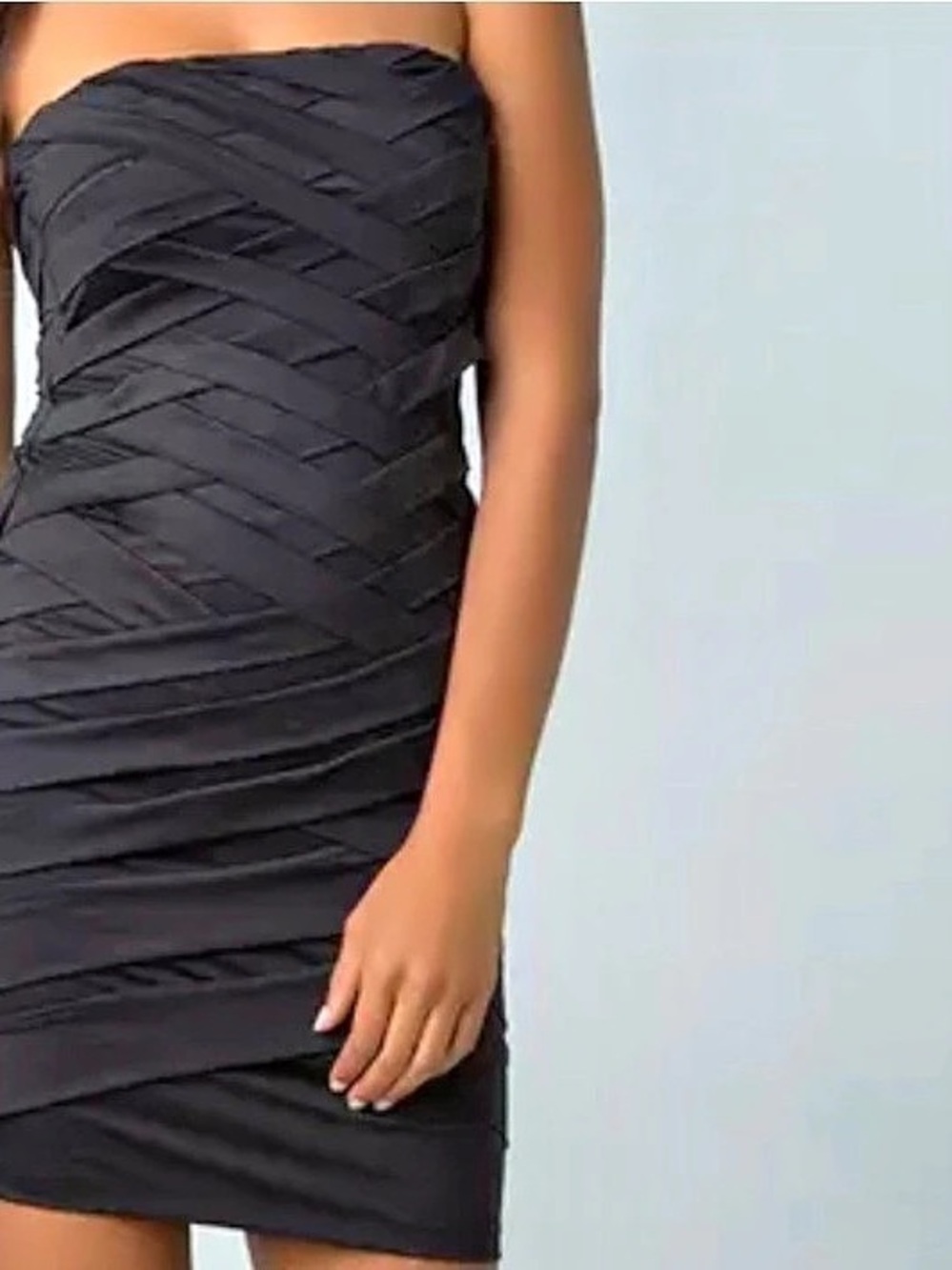 Nikibiki Black Mini dress, polyester & spandex , layered diagonal draping throu